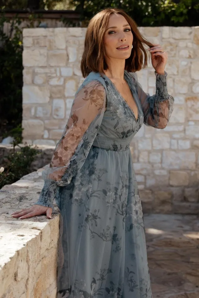 Women Tulle Styles Baltic Born Layla Tulle Maxi Dress Dusty Blue Floral