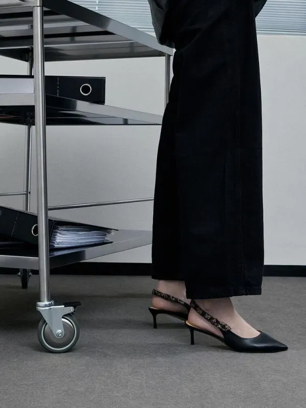 Women Tully Leather RuchedStrap Slingback Pumps 8211 Black CHARLES and KEITH Heels