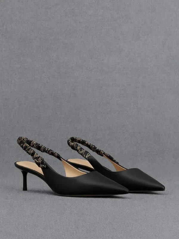 Women Tully Leather RuchedStrap Slingback Pumps 8211 Black CHARLES and KEITH Heels