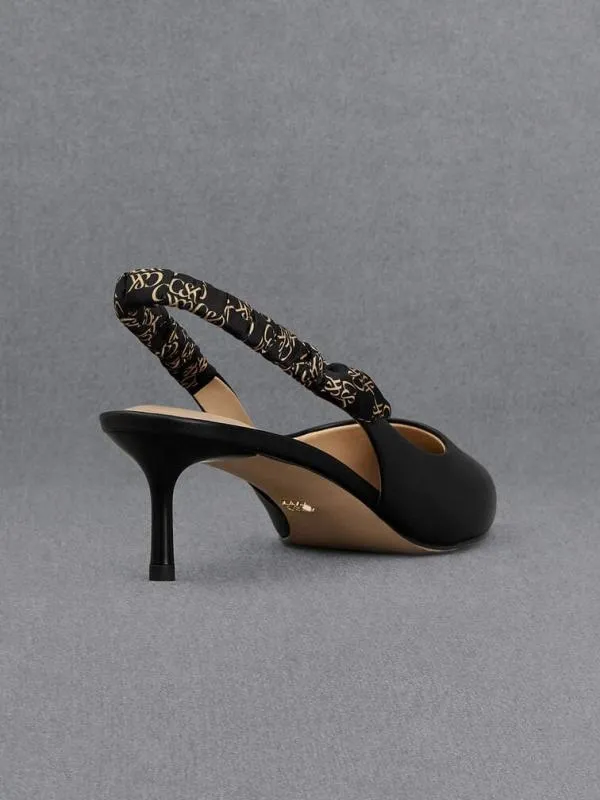 Women Tully Leather RuchedStrap Slingback Pumps 8211 Black CHARLES and KEITH Heels