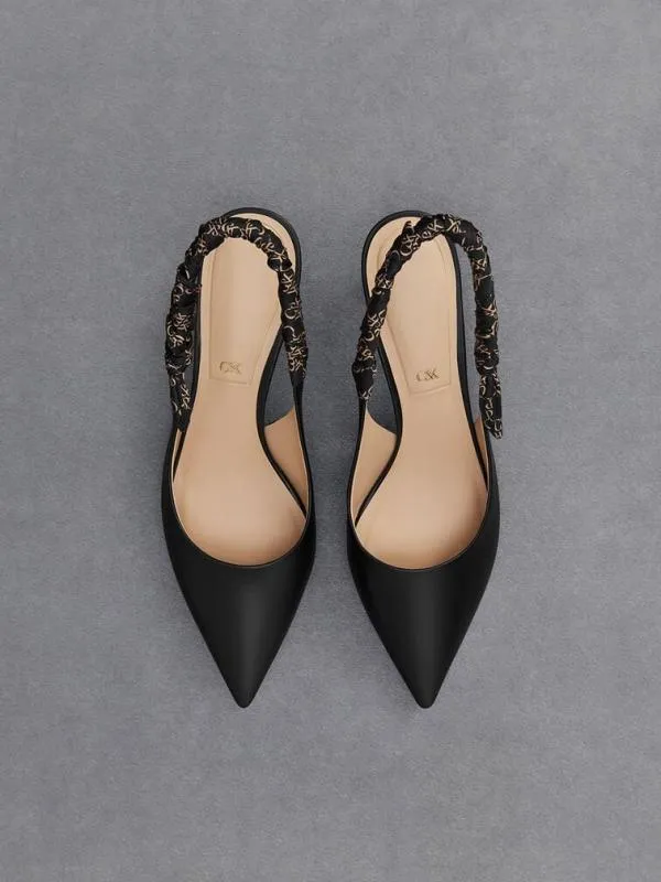 Women Tully Leather RuchedStrap Slingback Pumps 8211 Black CHARLES and KEITH Heels