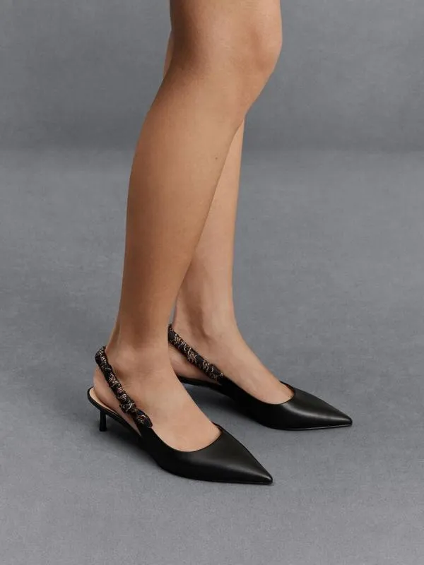 Women Tully Leather RuchedStrap Slingback Pumps 8211 Black CHARLES and KEITH Heels