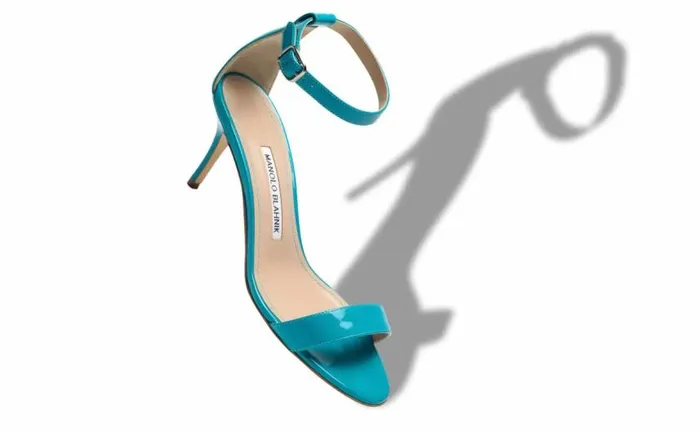 Women Turquoise Patent Leather Ankle Strap Sandals Manolo Blahnik Sandals