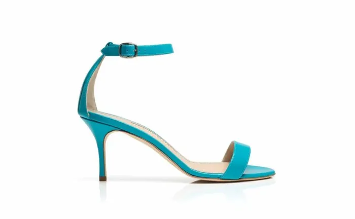 Women Turquoise Patent Leather Ankle Strap Sandals Manolo Blahnik Sandals