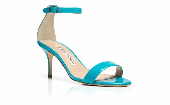 Women Turquoise Patent Leather Ankle Strap Sandals Manolo Blahnik Sandals