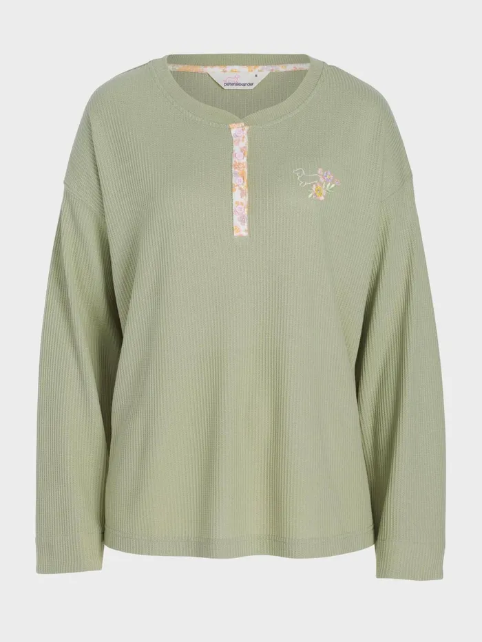 Women Waffle Henley Top Green Peter Alexander Tops