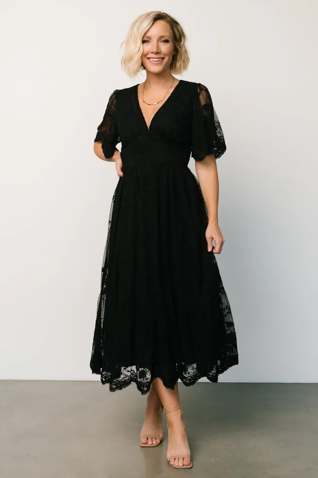 Women Wedding Guest Baltic Born Clarisa Lace Midi Dress Black