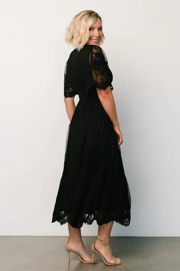 Women Wedding Guest Baltic Born Clarisa Lace Midi Dress Black