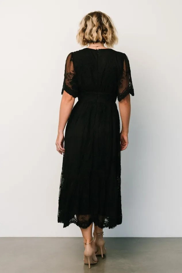Women Wedding Guest Baltic Born Clarisa Lace Midi Dress Black