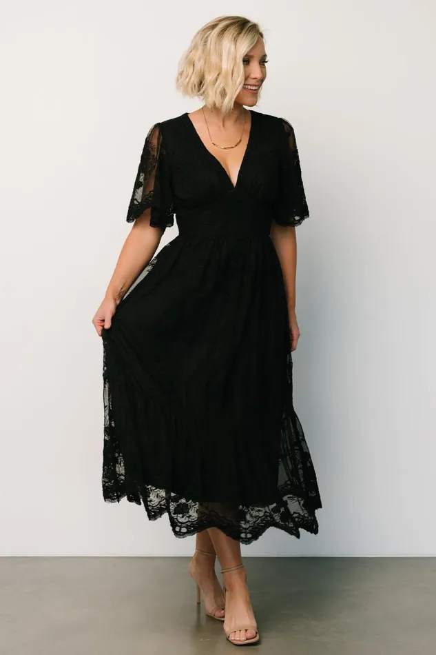 Women Wedding Guest Baltic Born Clarisa Lace Midi Dress Black