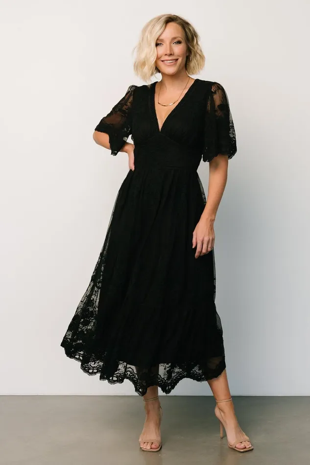 Women Wedding Guest Baltic Born Clarisa Lace Midi Dress Black