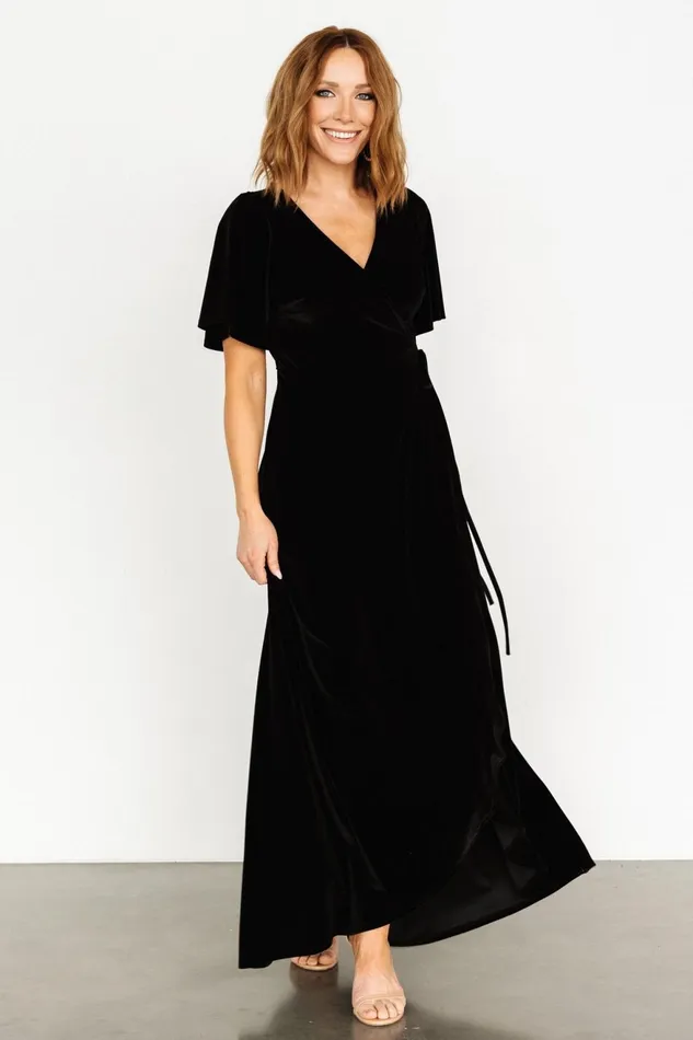 Women Wedding Guest Baltic Born Katelyn Velvet Maxi Wrap Dress Black
