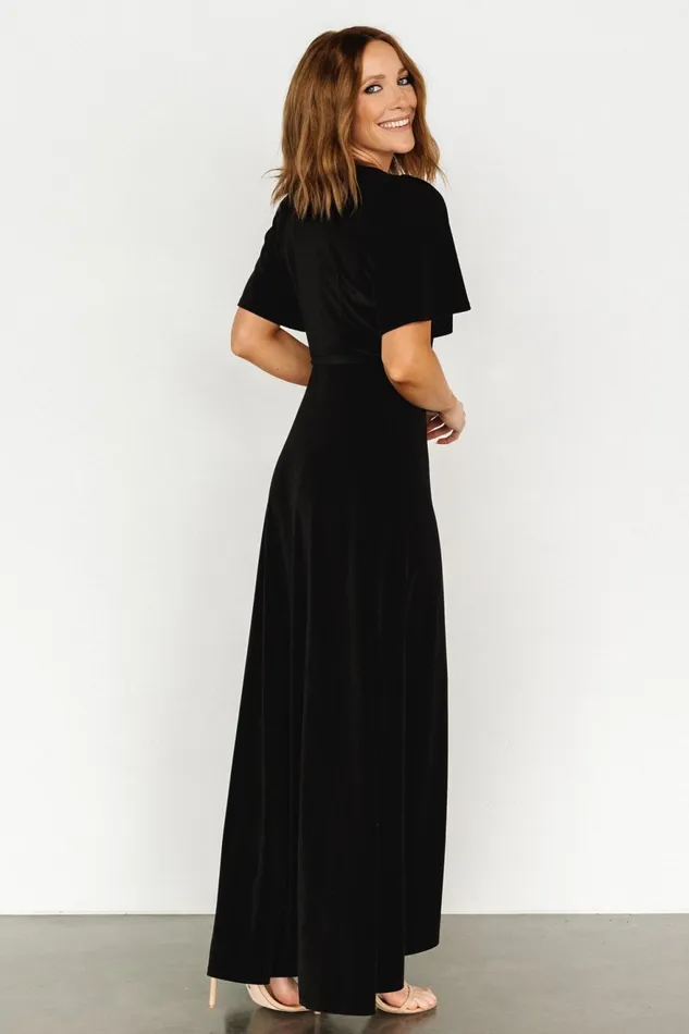 Women Wedding Guest Baltic Born Katelyn Velvet Maxi Wrap Dress Black Women Wedding Guest Baltic Born Katelyn Velvet Maxi Wrap Dress Black