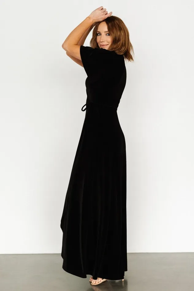 Women Wedding Guest Baltic Born Katelyn Velvet Maxi Wrap Dress Black Women Wedding Guest Baltic Born Katelyn Velvet Maxi Wrap Dress Black