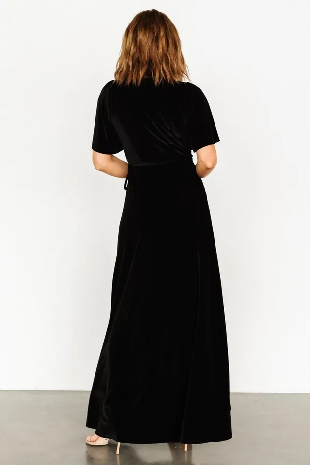 Women Wedding Guest Baltic Born Katelyn Velvet Maxi Wrap Dress Black Women Wedding Guest Baltic Born Katelyn Velvet Maxi Wrap Dress Black