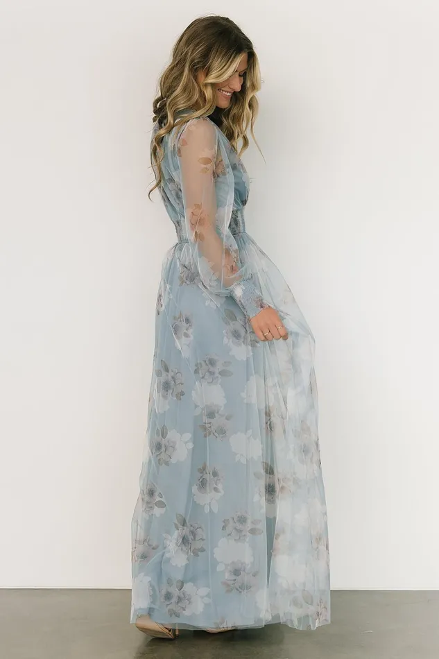 Women Wedding Guest Baltic Born Layla Tulle Maxi Dress Light Blue Floral