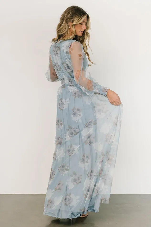 Women Wedding Guest Baltic Born Layla Tulle Maxi Dress Light Blue Floral