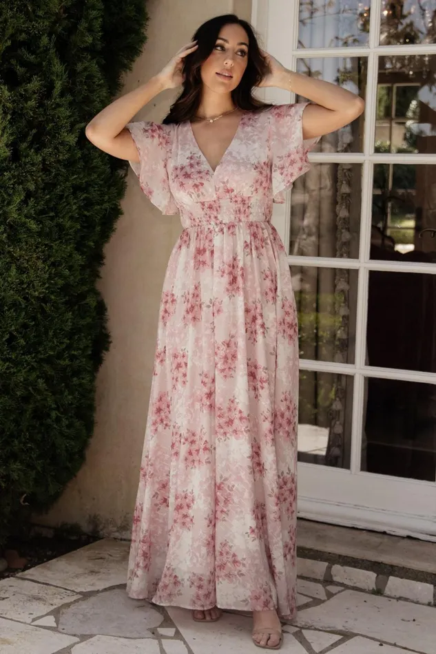 Women Wedding Guest Baltic Born Lynlee Metallic Maxi Dress Pink Multi