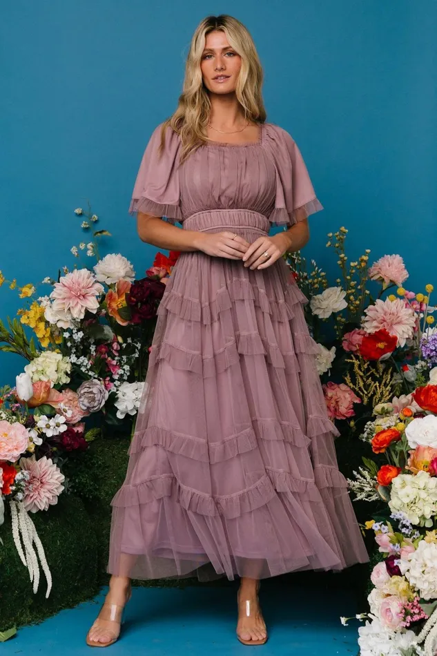 Women Wedding Guest Baltic Born Magdalena Tulle Maxi Dress Dusty Orchid