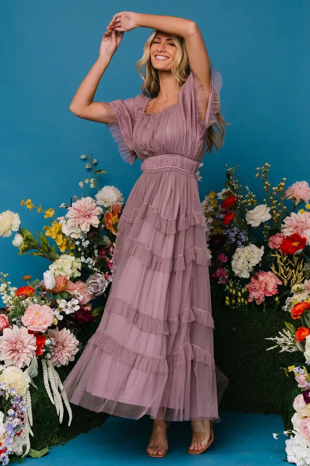 Women Wedding Guest Baltic Born Magdalena Tulle Maxi Dress Dusty Orchid