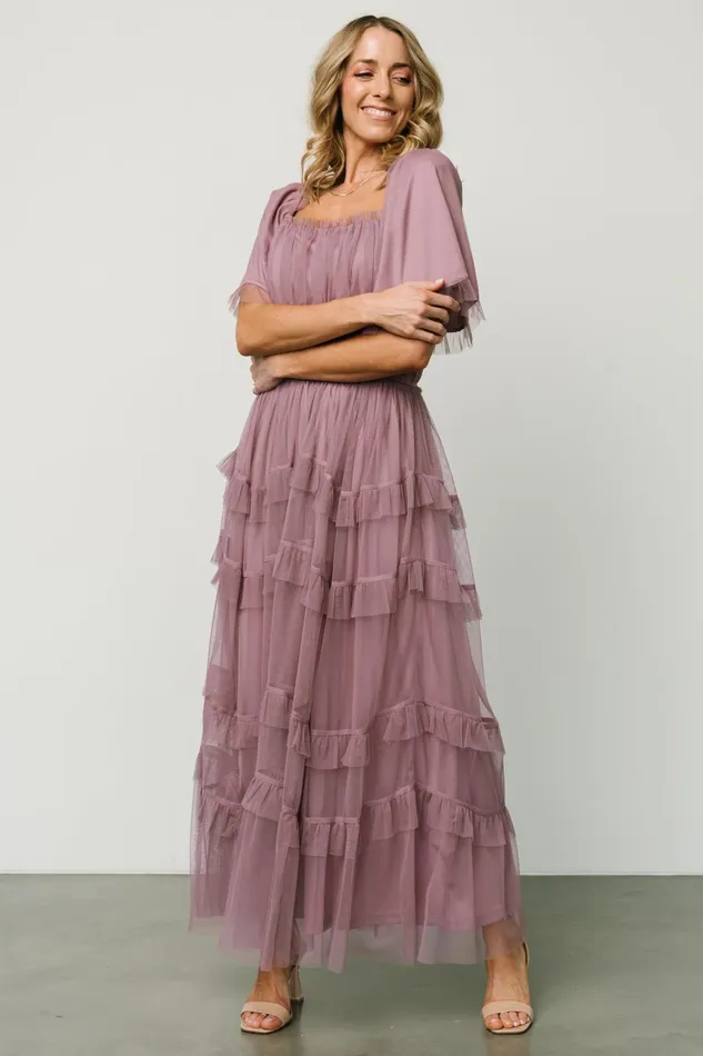 Women Wedding Guest Baltic Born Magdalena Tulle Maxi Dress Dusty Orchid
