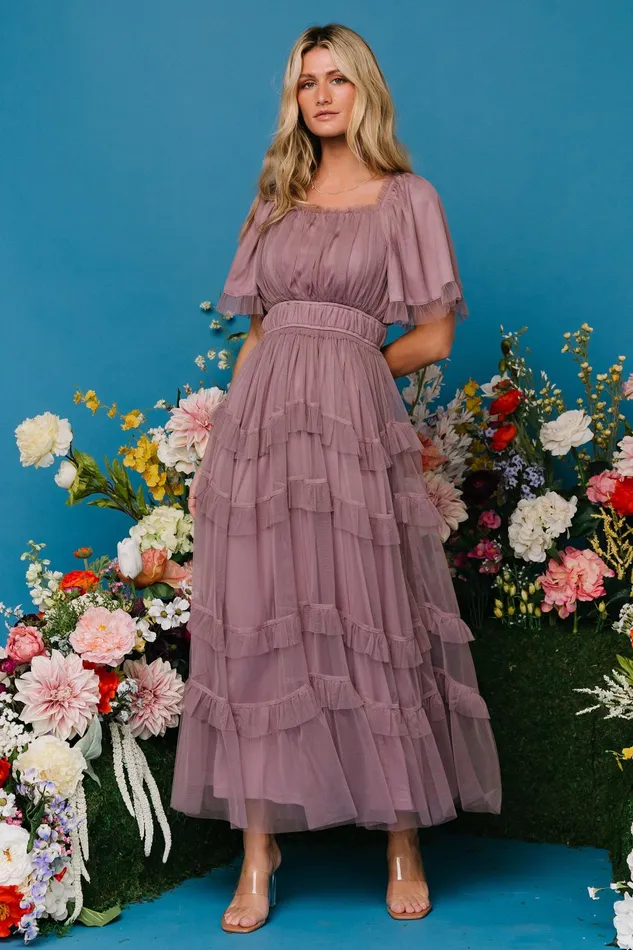 Women Wedding Guest Baltic Born Magdalena Tulle Maxi Dress Dusty Orchid
