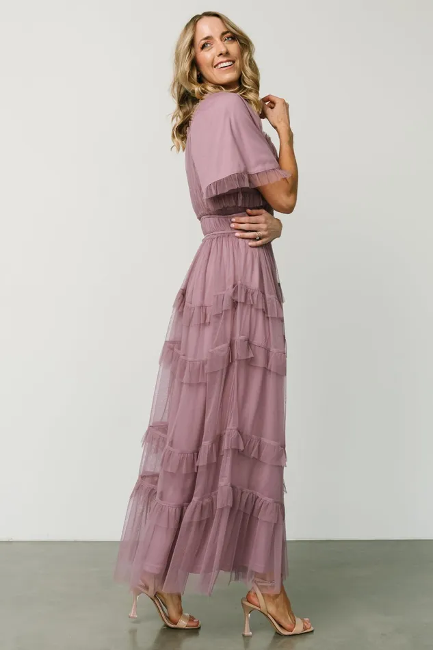 Women Wedding Guest Baltic Born Magdalena Tulle Maxi Dress Dusty Orchid