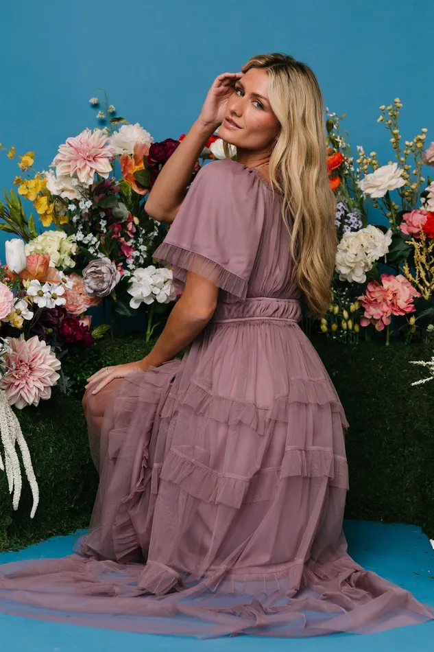 Women Wedding Guest Baltic Born Magdalena Tulle Maxi Dress Dusty Orchid