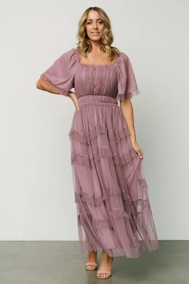 Women Wedding Guest Baltic Born Magdalena Tulle Maxi Dress Dusty Orchid