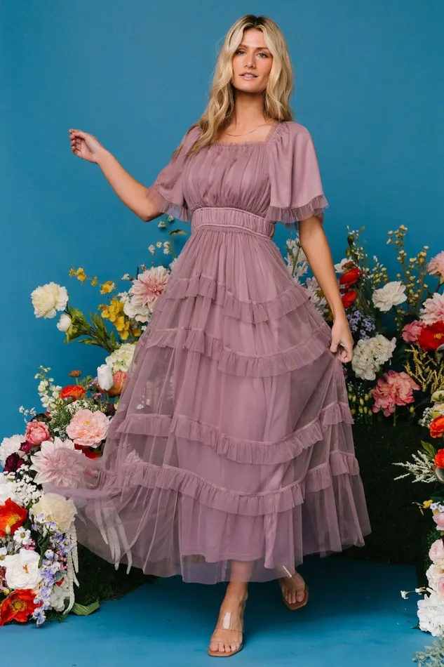 Women Wedding Guest Baltic Born Magdalena Tulle Maxi Dress Dusty Orchid