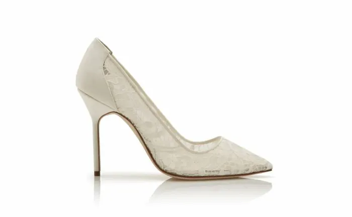 Women White Lace Pointed Toe Pumps Manolo Blahnik Pumps