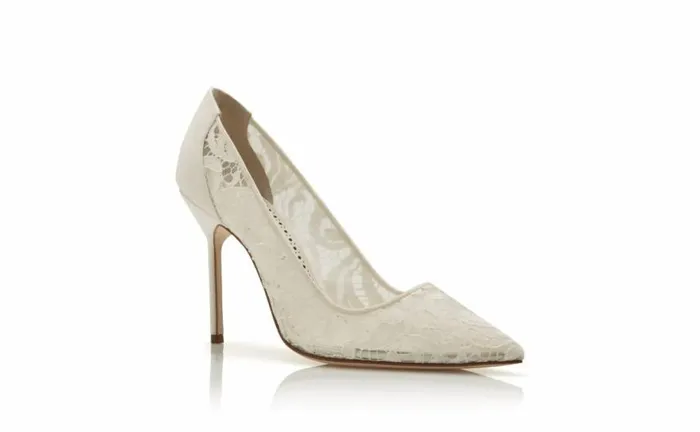 Women White Lace Pointed Toe Pumps Manolo Blahnik Pumps