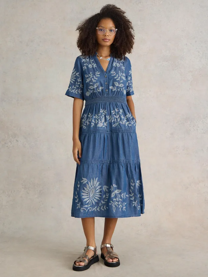 Women White Stuff Clothing Isla Embroidered Denim Dress