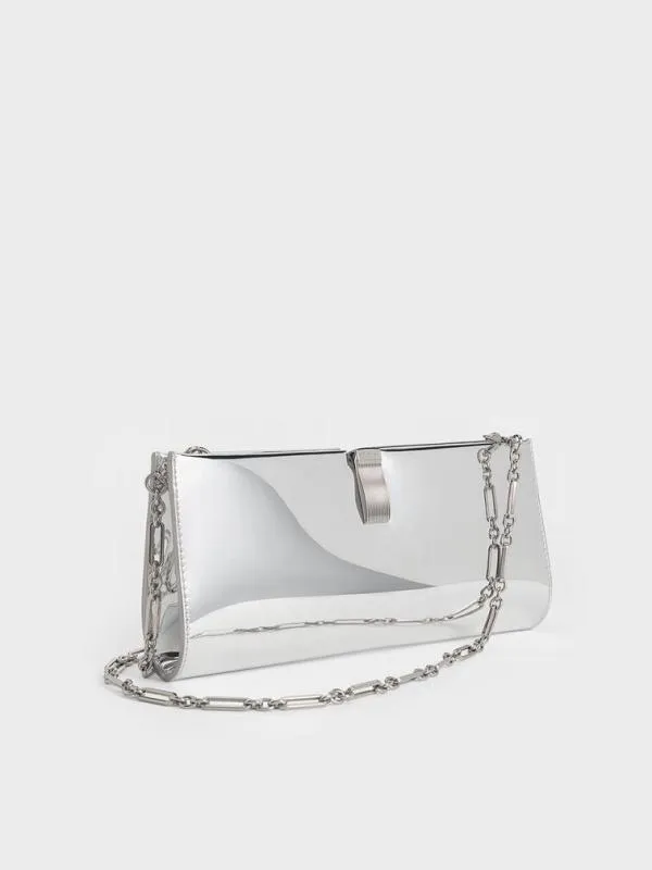 Women Wisteria HighShine MetallicAccent Clutch 8211 Silver CHARLES and KEITH Clutches