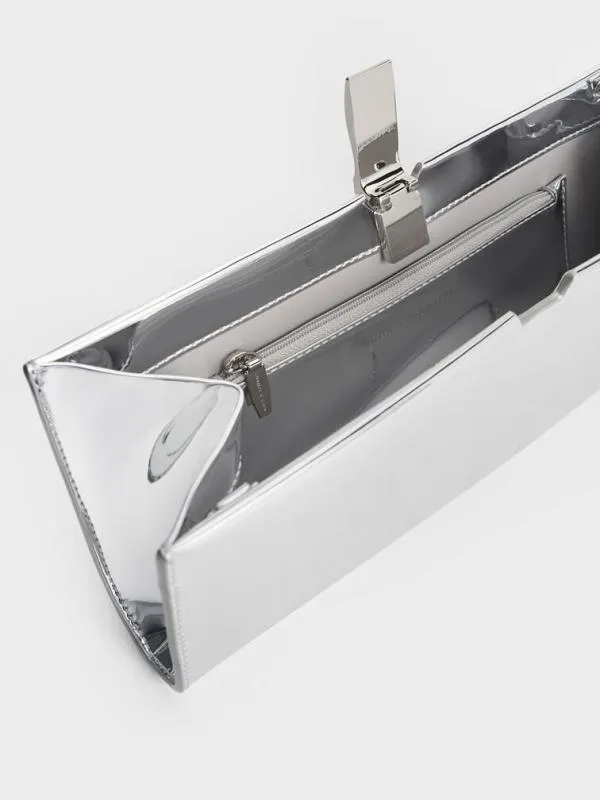 Women Wisteria HighShine MetallicAccent Clutch 8211 Silver CHARLES and KEITH Clutches