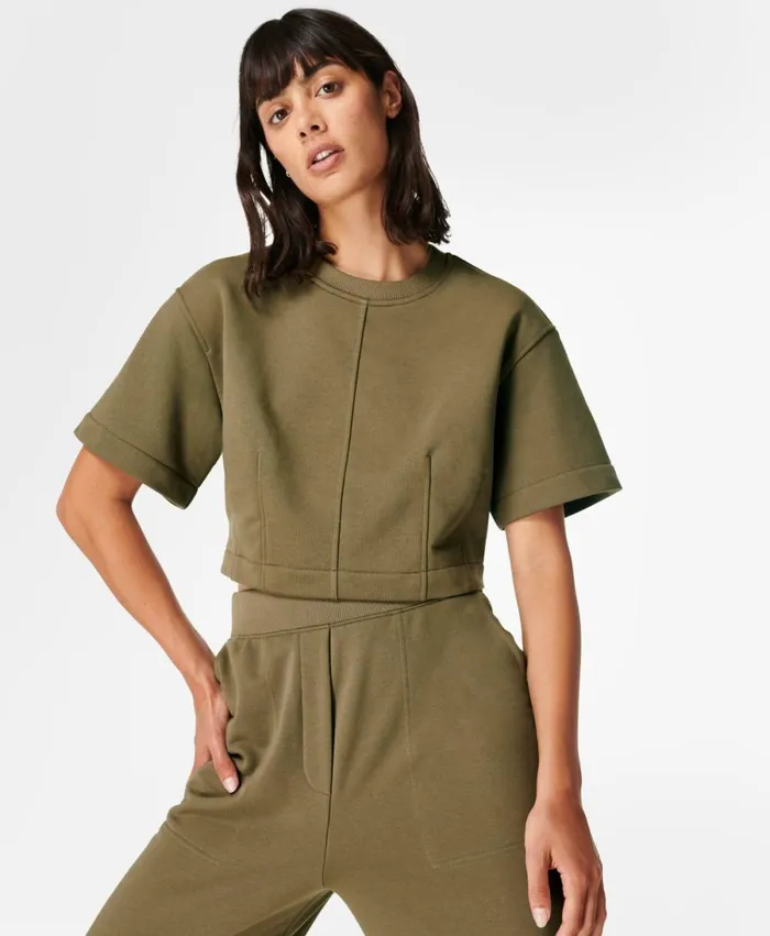 Women Wren Crop Tee Olive Green Sweaty Betty TShirts