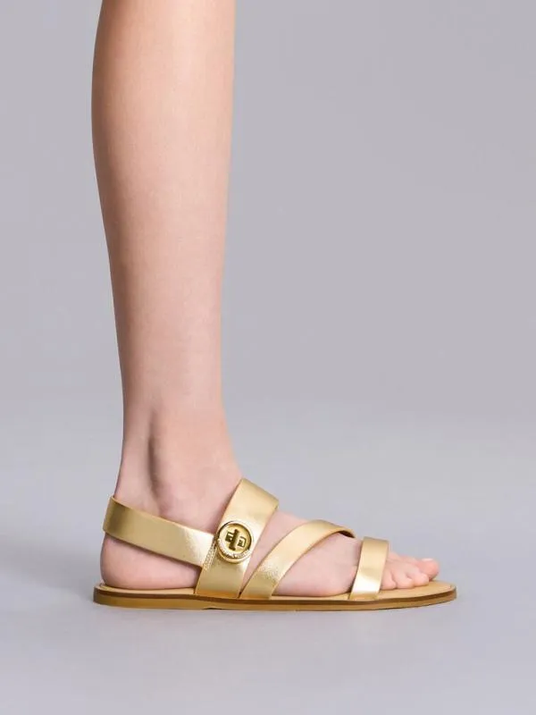 Women Yara Metallic Turn Lock Strappy Sandals 8211 Gold CHARLES and KEITH Sandals