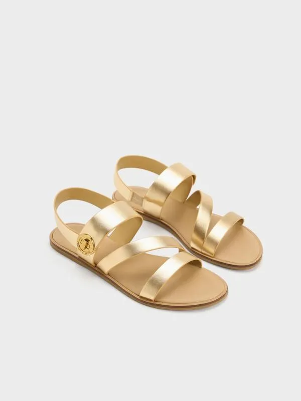 Women Yara Metallic Turn Lock Strappy Sandals 8211 Gold CHARLES and KEITH Sandals