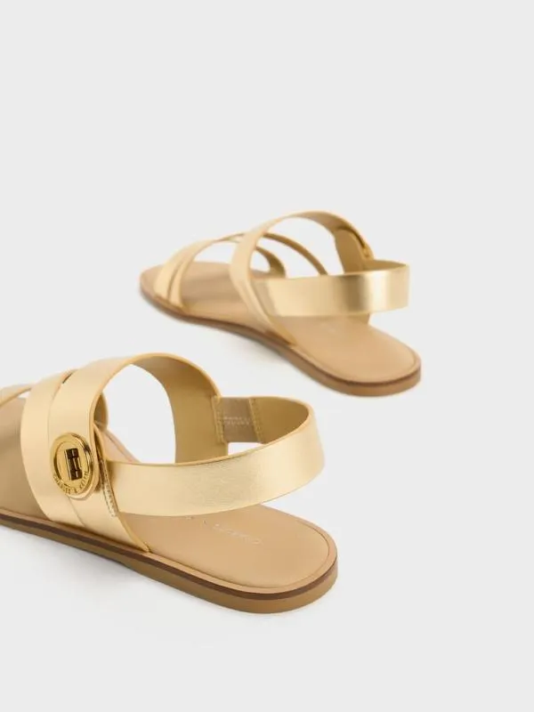 Women Yara Metallic Turn Lock Strappy Sandals 8211 Gold CHARLES and KEITH Sandals