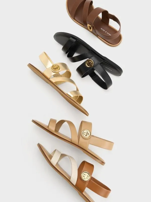 Women Yara Metallic Turn Lock Strappy Sandals 8211 Gold CHARLES and KEITH Sandals