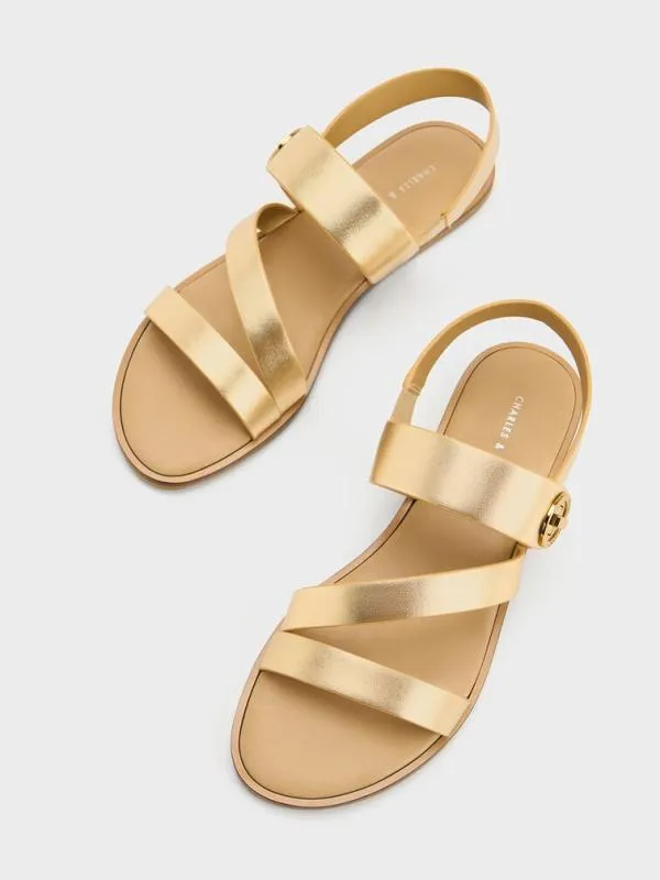 Women Yara Metallic Turn Lock Strappy Sandals 8211 Gold CHARLES and KEITH Sandals