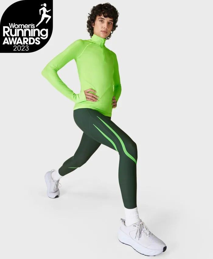 Women Zero Gravity Illuminate Running Leggings Trek Green Sweaty Betty Pocketed