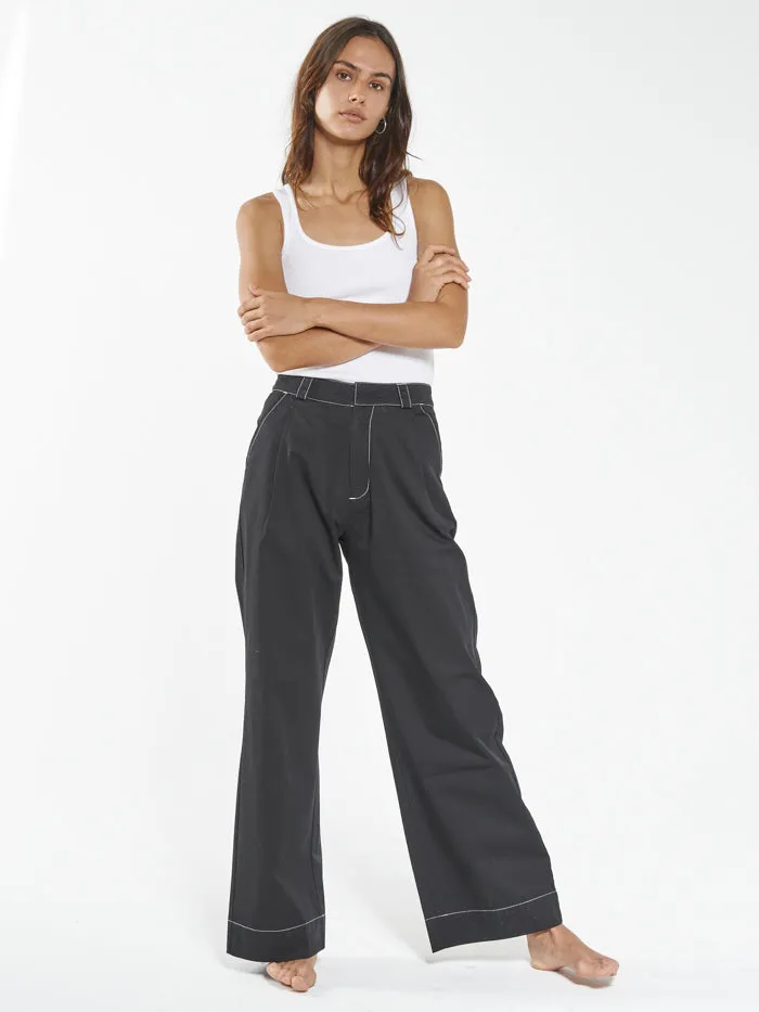 Womens Artist Contrast Pleated Chino Pant Black Thrills Pants