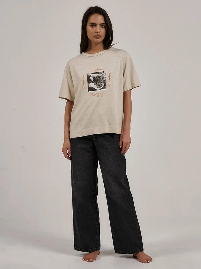 Womens Cultivate Hemp Box Tee Cashew Thrills Tops and Tees