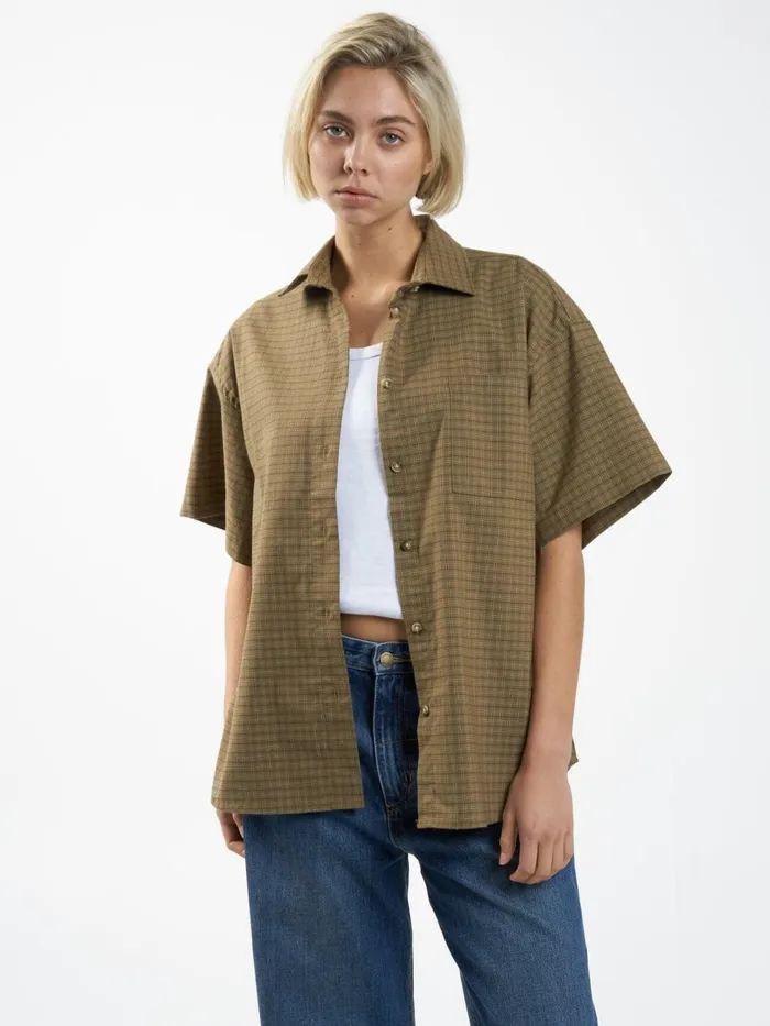 Womens Dawson Plaid Shirt Mustard Gold Thrills Tops and Tees