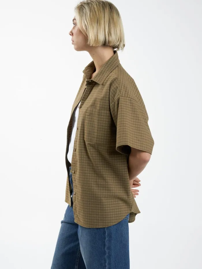 Womens Dawson Plaid Shirt Mustard Gold Thrills Tops and Tees