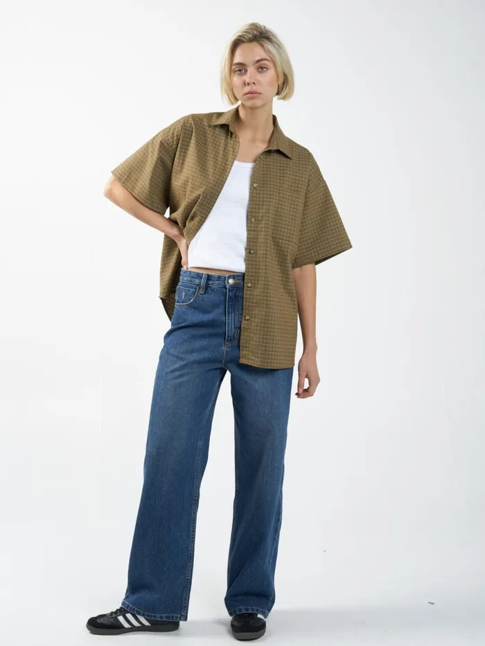 Womens Dawson Plaid Shirt Mustard Gold Thrills Tops and Tees