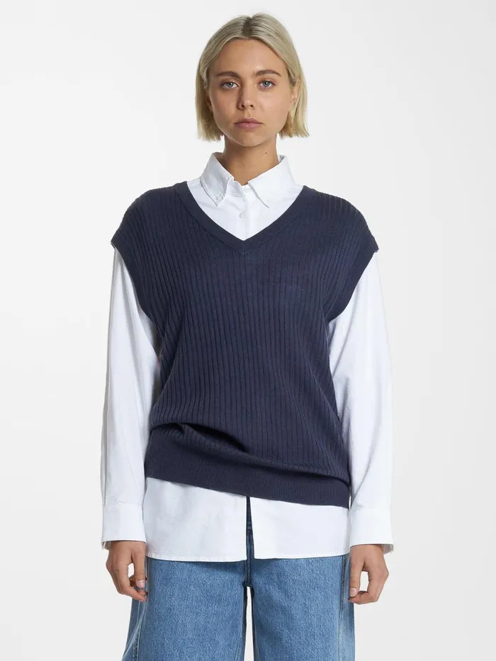 Womens Endless Knit Vest Station Navy Thrills Sweaters and Fleece