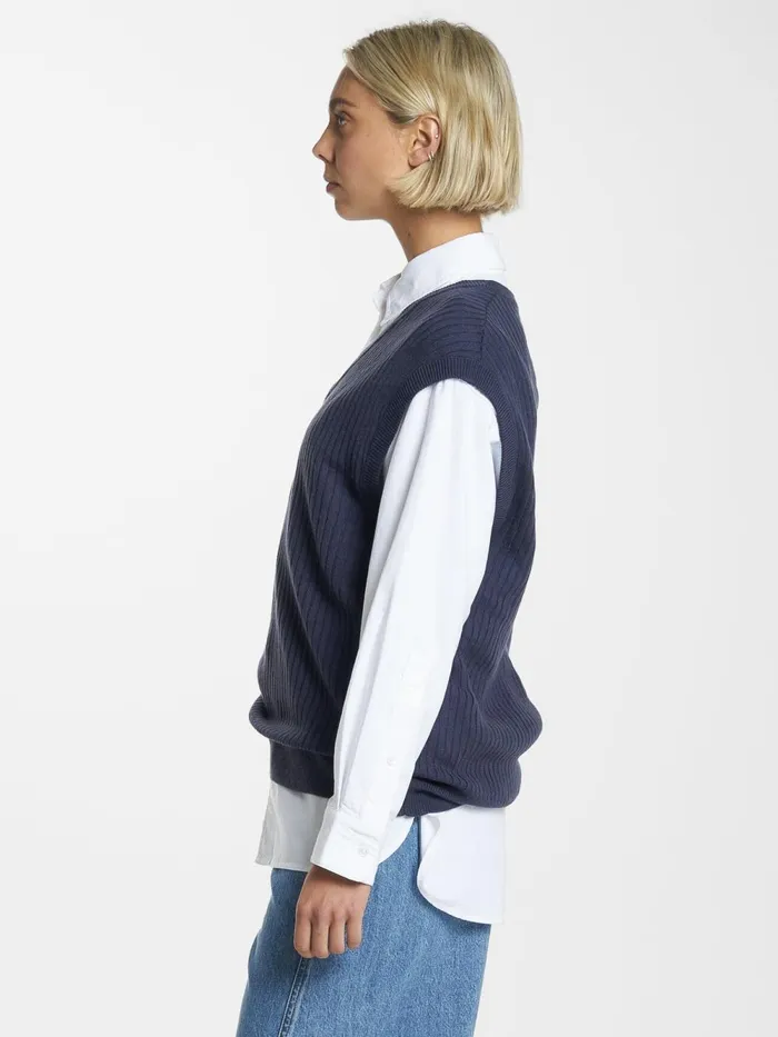 Womens Endless Knit Vest Station Navy Thrills Sweaters and Fleece