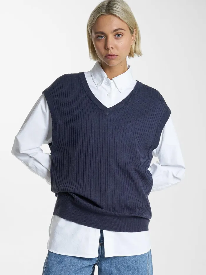 Womens Endless Knit Vest Station Navy Thrills Sweaters and Fleece